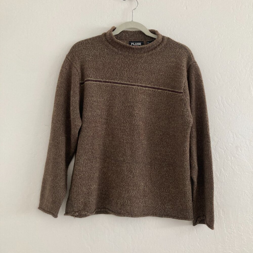 Vintage Plugg Wool Blend Sweater Green Striped 90s Y2K Grunge Men's Large